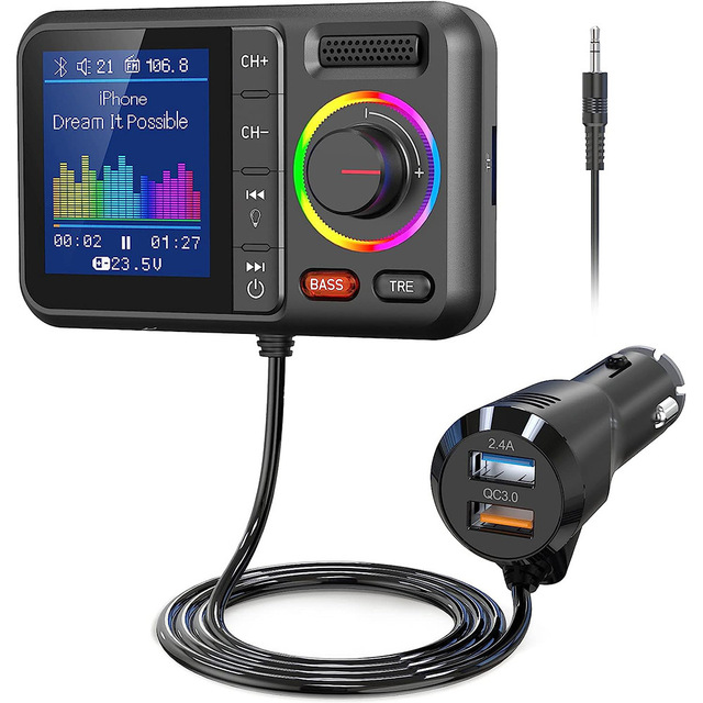 BT98L Car AUX Adapter Mp3 Player, New Large-screen Card-inserting USB Flash Drive Car Charger Fm Transmitter