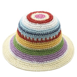 Chapeau Bob Femme Printemps/Été Polyvalent à Large Bord Imprimé Sérigraphié Rayures Papier 56-58cm Circonférence de Tête Plage Pêcheur - Product Image 5
