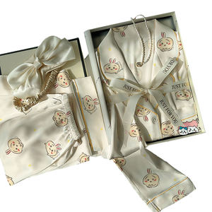 女式丝质长袖上衣和裤子套装，卡通衣领，舒适居家服 - Product Image 1