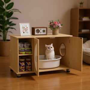 Enclos pour litière de chat en bois, maison moderne pour animaux de compagnie avec pieds métalliques réglables, meuble d'intérieur pour chats de taille moyenne - Product Image 2
