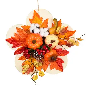 Fall Wreath for Front Door Outside 18inch Handmade Maple Leaf Autumn Outdoor Wreath Orange Harvest Wreath Decor