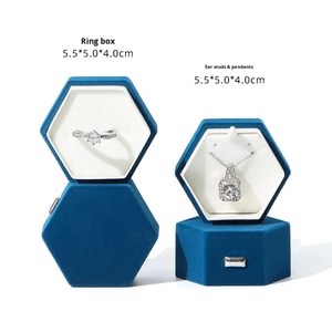 Custom Logo Fashion Flocking Hexagon Jewelry <b>Ring</b> Earring Box Hexagonal Necklace Boxes Engagement Wedding <b>Ring</b> <b>Storage</b> - Product Image 6