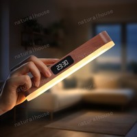 Lampe de chevet murale portable sans fil en bois de Sapele avec LED, télécommande et horloge, pour intérieur