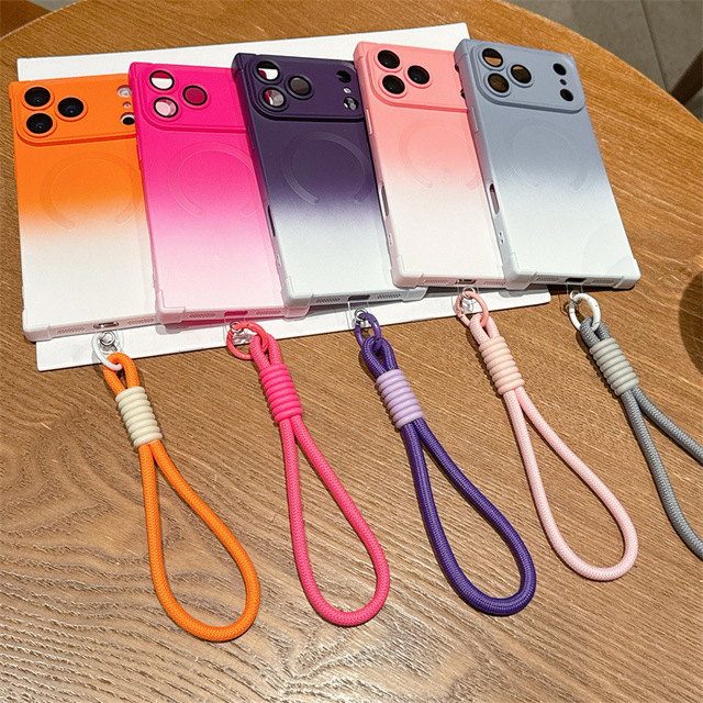 Silicone Shockproof Right Angle Wristband Strap Short Lanyard Magnetic Case for iPhone 17 Pro Max 16 15 13 14 Plus Air