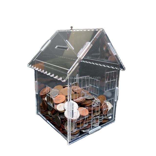 Fashion Clear Acrylic House Money Savings Petty Cash Box Piggy Bank Made in China