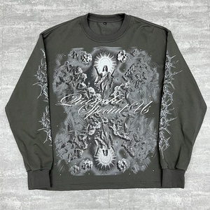 Luxury Vintage Screen Print Long Sleeve Oversized 100% Cotton Unisex Washed Breathable T-Shirts Custom Graphic Boxy Thermals - Product Image 3