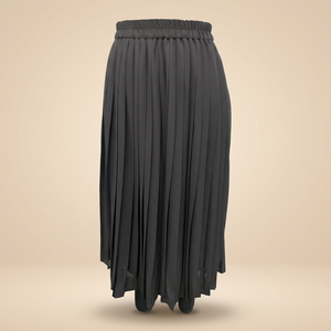 Viraak Exports Women's <b>Black</b> <b>Pleated</b> Chiffon Mid-Calf <b>Skirt</b> Elastic Waist Soft Solid Design Elegant Polyester All Seasons Wear - Product Image 2