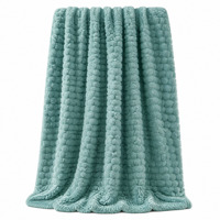 Plaid de luxe en flanelle gaufrée effet écaille de tortue 3D, doux et confortable, texture nid d'abeille, en polaire gaufrée couleur turquoise, 100% polyester