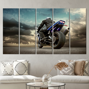 Superbe impression sur toile de moto : art sur le thème du temps nuageux pour la décoration de la maison, lot de 5 toiles - Product Image 3