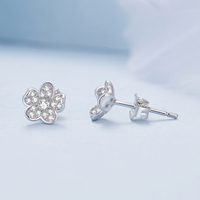 Ensemble de bijoux en argent 925 avec boucles d'oreilles et bague en forme de trèfle à quatre feuilles en cristal de zircon