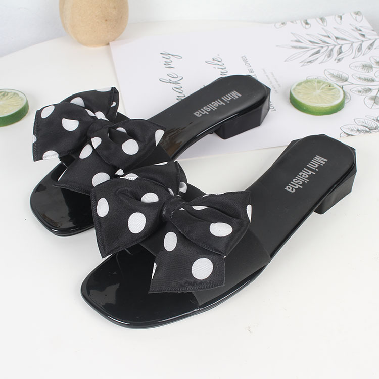 Summer Outdoors Beach Footwear Women Polka Dot Bow Slippers Sandals Ladies Shoes