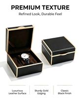 Boîte à montres de luxe en PU avec garniture dorée, doublure en daim synthétique, couvercle carré résistant aux chocs, fermeture à pression, présentoir de rangement pour montres