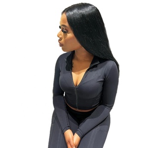 KY Conjunto de moda para mujer Chaqueta de manga larga con cremallera y cuello en V Pantalones acampanados de cintura alta 78% Nylon y 22% Spandex Tall Divas Blazer - Product Image 5