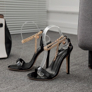 2021 Latest Ultra-high Heel Metal Chain Flat Belt Thin High-heeled <b>Sandals</b> - Product Image 5