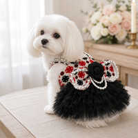 Gaun Anjing Putri Kontes Kecantikan Logo Kustom Grosir, Rok Tulle Pita Kristal Mutiara, Pakaian Hewan Peliharaan Jacquard untuk Anak Anjing Ras Kecil