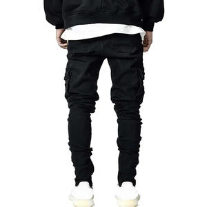 Pantalones vaqueros ajustados para hombre, ropa de trabajo lavada con múltiples bolsillos, de tiro medio - Product Image 3