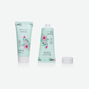 Tubo de PE verde menta claro, personalizado con impresión floral a todo color, tubo suave con tapa abatible blanca para limpiador facial refrescante - Product Image 2