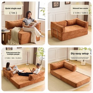 أريكة عصرية من قماش الفانيلا لغرفة المعيشة، مناسبة للشقق الصغيرة وغرف الإيجار، أريكة فردية أو مزدوجة قابلة للطي والغسل، تتحول إلى سرير - Product Image 4