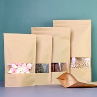 Sacs d'emballage composites en papier kraft en stock, sachets refermables à fermeture éclair, résistants à l'humidité pour aliments, avec fenêtres HD et fermeture éclair refermable