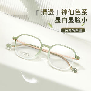 Montures de lunettes octogonales dégradées vert-blanc bicolores M8171 en titane IP, monture complète unisexe en acrylique transparent - Product Image 5