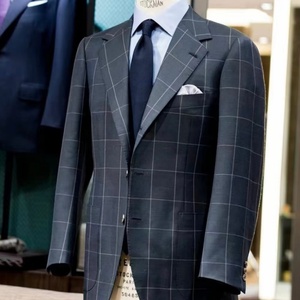 <span class=keywords><strong>Costume</strong></span> d'affaires pour <span class=keywords><strong>homme</strong></span> bleu foncé à carreaux, simple boutonnage, respirant, en laine italienne VBC Super 110's, fait main, <span class=keywords><strong>demi</strong></span>-couture - Product Image 3