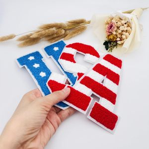 Yüksek kalite abd şönil yama Tshirt 4 temmuz 14cm abd yıldız şönil mektup yamalar demir on giyim bağımsızlık günü için - Product Image 1