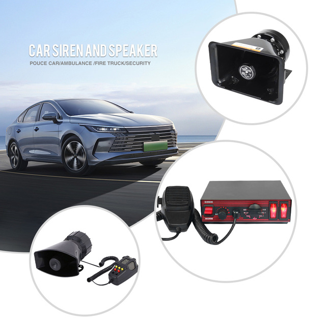 Vehicle Warning Horn Car Siren Speaker 100W 200W 300W 12V 7 Loud Sound Microphone Fire Loudspeaker Emergency Alarm System