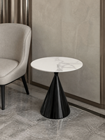 Table basse ronde moderne en dalle de roche blanche avec piétement conique en acier inoxydable noir pour salon, hôtel, OEM ODM