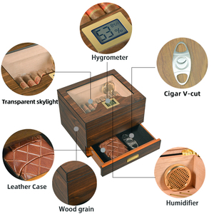 Caja de madera para puros con tapa de vidrio esmerilado moderna al por mayor, caja de almacenamiento con logotipo personalizado y cajón, caja para puros, accesorios para tabaco, puros - Product Image 2