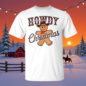 T-shirt de Noël pour enfants Howdy Gingerbread Western Cowboy, design Rodeo Holiday - Product Image 3