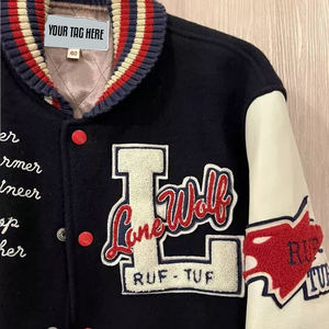 Chaqueta Anti-UV de poliéster/algodón para hombre, ropa de calle con retazos bordados de chenilla de alta calidad y logotipo personalizado - Product Image 2