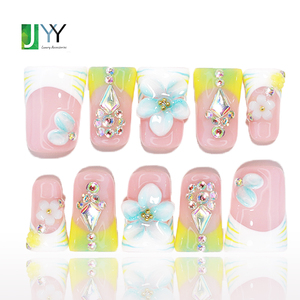 <span class=keywords><strong>Uñas</strong></span> Postizas de Lujo con Diseño de Flor de Cristal 3D, con Empaque, Puntas de <span class=keywords><strong>Uñas</strong></span> de Gel <span class=keywords><strong>Bonitas</strong></span>, 10 Piezas, <span class=keywords><strong>Uñas</strong></span> Acrílicas Hechas a Mano, Pintadas a Mano - Product Image 1