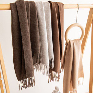 Solid Color 100% Pure <b>Wool</b> Scarf With Tassel Luxury Soft Warm Winter <b>Wool</b> Shawl <b>Wrap</b> Cashmere Muffler For Women Men Daily Wear - Product Image 1