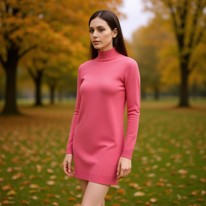 YMS189T Abito da donna in maglia a collo alto, a maniche lunghe, aderente, tinta unita, lunghezza sopra il ginocchio, casual autunnale - Product Image 2