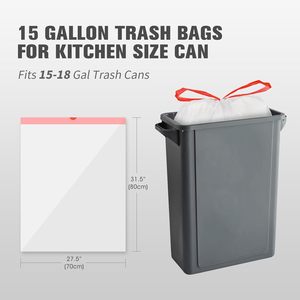 15-18 Gallon Drawstring Trash Bags Large Trash Can Liners, Heavy Duty Strong White <b>Plastic</b> Garbage Bags for Home <b>Kitchen</b> Office - Product Image 3
