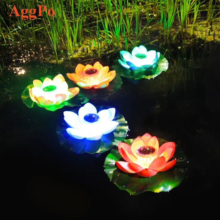 Solar LED water pond floating lotus lamp sensor night flower light outdoor waterproof lantern for garden park decoration