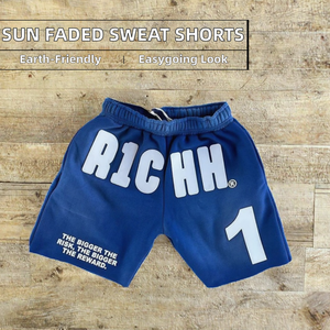 Pantalones Cortos Personalizados para Hombre, Estilo Francés, de Algodón Grueso, Estilo Urbano, Vintage, Desgastados, Decolorados al Sol, Lavado Ácido - Product Image 2