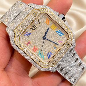 Montre mécanique de luxe carrée à quartz Raj Gems, bracelet en acier inoxydable, verre saphir, lunette en moissanite, cadran analogique, date, unisexe - Product Image 5