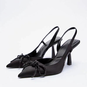 Factory Direct Supplier Black Bowknot Pointed Toe Women High Heel Dress Women High Heel - Product Image 1