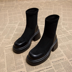 Nuevas Botas de Plataforma de PU Negras de Diseño para Mujer, con Aumento de Altura, de Media Caña, Impermeables, con Cremallera, Tacón de Cuña y Plataforma, de Goma, para Otoño - Product Image 2