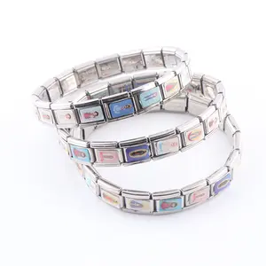 Vente en gros de breloques de l'alphabet italien bracelets en acier inoxydable à motifs variés bracelet à breloques italien