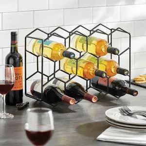 Summer Hexagon 3 Tier Wine Rack Minimalist Bottle Holder for Kitchen Countertop Pantry Holds 11 Bottles