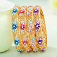 Gelang Bunga Enamel Multiwarna, Gelang Logam Berongga Emas, Gelang Bertabur Rhinestone, Gelang Bunga Tumpuk untuk Wanita, Grosir
