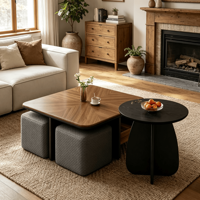 Table basse en bois moderne minimaliste italienne, meubles de salon, combinaison haute-basse avec tiroir, écologique, durable, portable