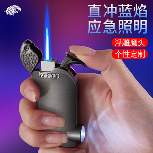 Encendedor Metálico Recargable de Butano con Cabeza de Águila Electrochapada, Resistente al Viento, con Linterna para Viajes, Eagle King Creative - Product Image 1