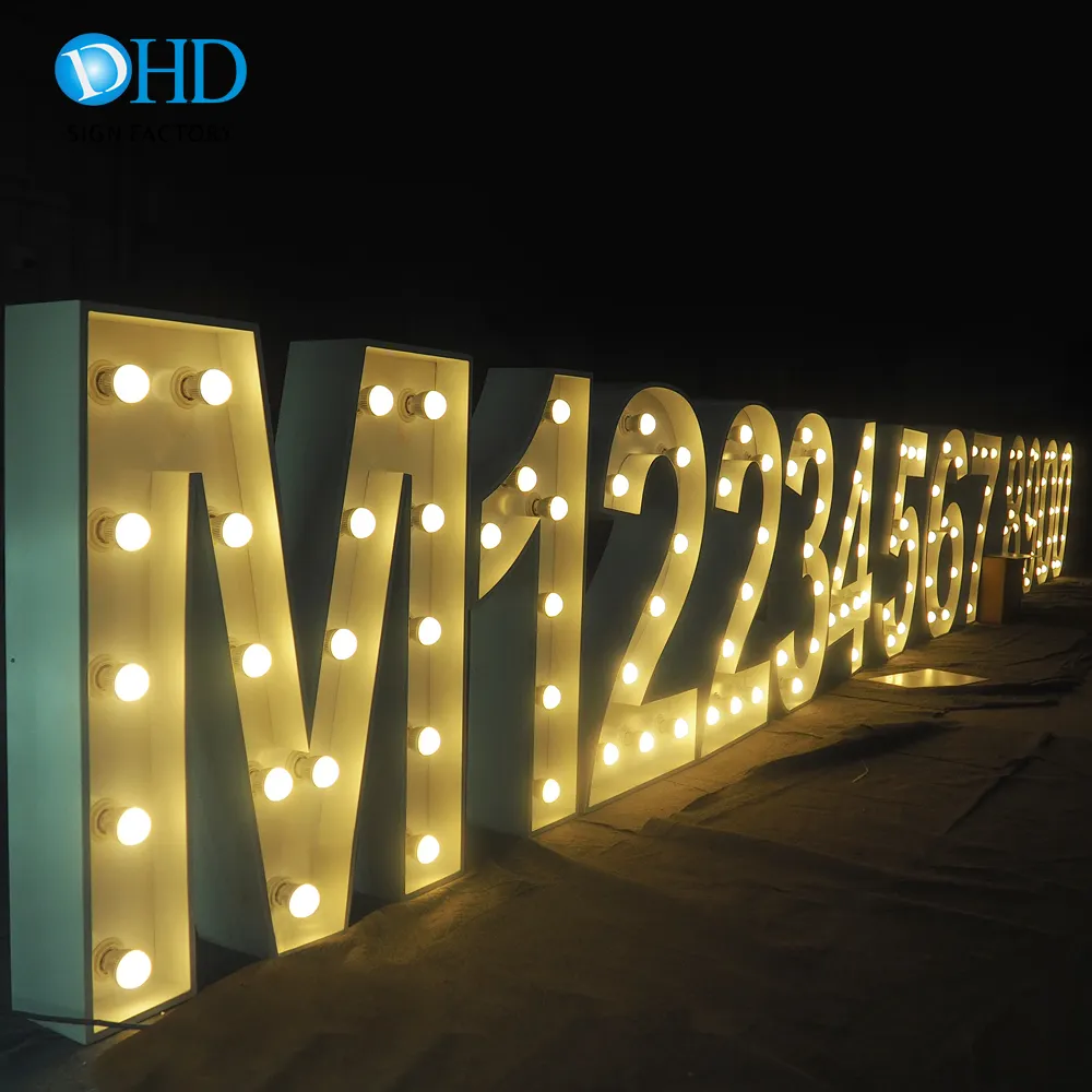 High quality LED front lit large bulb letter signs marquee numbers wedding decoration light up letter