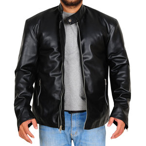 Chaqueta de cuero negro para hombre de la mejor calidad al por mayor bonito color con cierre de cremallera transpirable y de talla grande para invierno - Product Image 1