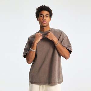 Camiseta recortada cuadrada personalizable para hombre, lavado ácido pesado DTG impreso 275 GSM, cuello redondo, Color sólido, ajuste de gran tamaño, diseño en blanco - Product Image 1