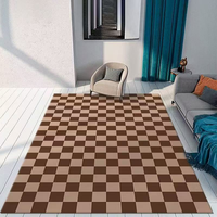 Alfombra Moderna Suave de Pelo Largo con Diseño Rectangular de Tablero de Ajedrez y Damas, Hecha a Máquina, Lavable, para Sala de Estar y Uso Hotelero
