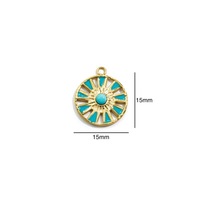 PVD Plaqué Or Émail Soleil Charme En Acier Inoxydable Fleur bijoux Accessoires Fabrication Rouge Vert Blanc Noir goutte d'huile Pendentif Rond